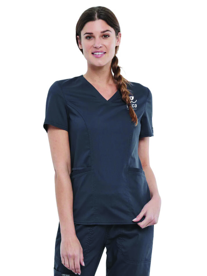 (WW612) Women's 2-Pocket V-Neck Top - Petite Sizing